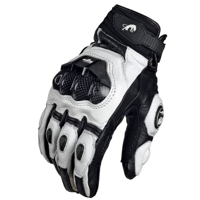 Men's Motorcycle Leather Gloves (White)